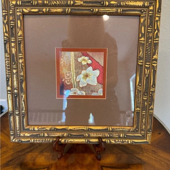 Vintage Japanese Foil Art Framed in Bamboo Frame Measuring 13 X 13 - Picture 9 of 12